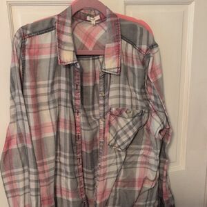 Maurices Pink and Gray Plaid Shirt